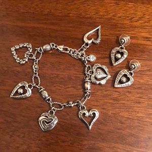 Brighton vintage hanging heart charm bracelet and matching earrings